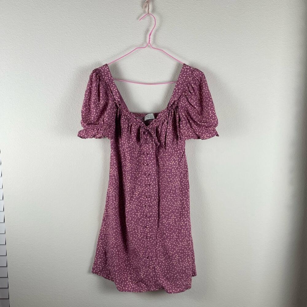 ASOS Dress Forum floral ruched puff sleeve button front mini dress